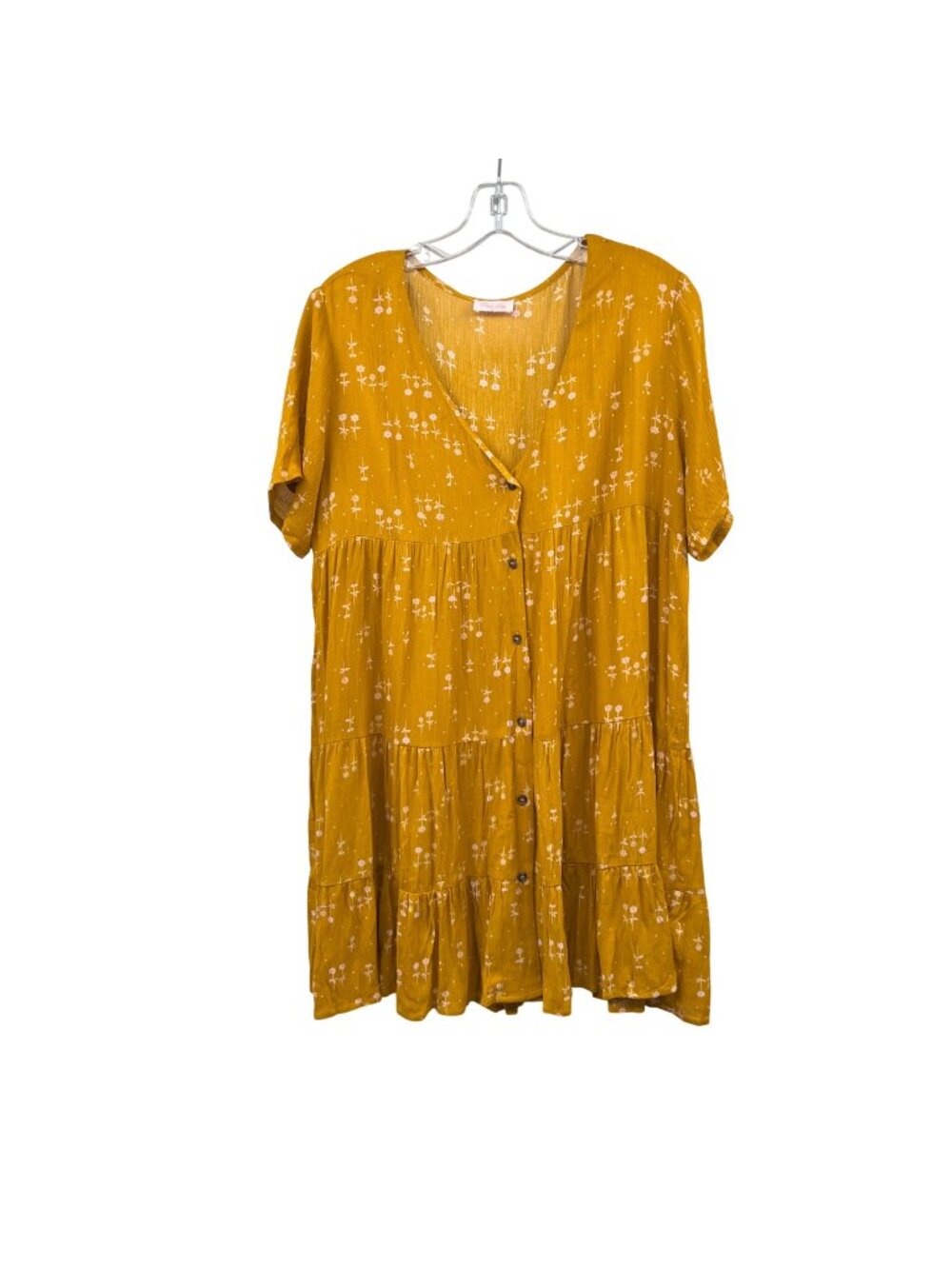 Pink Lily Babydoll Dress Short Sleeve Yellow/White Print Size XL